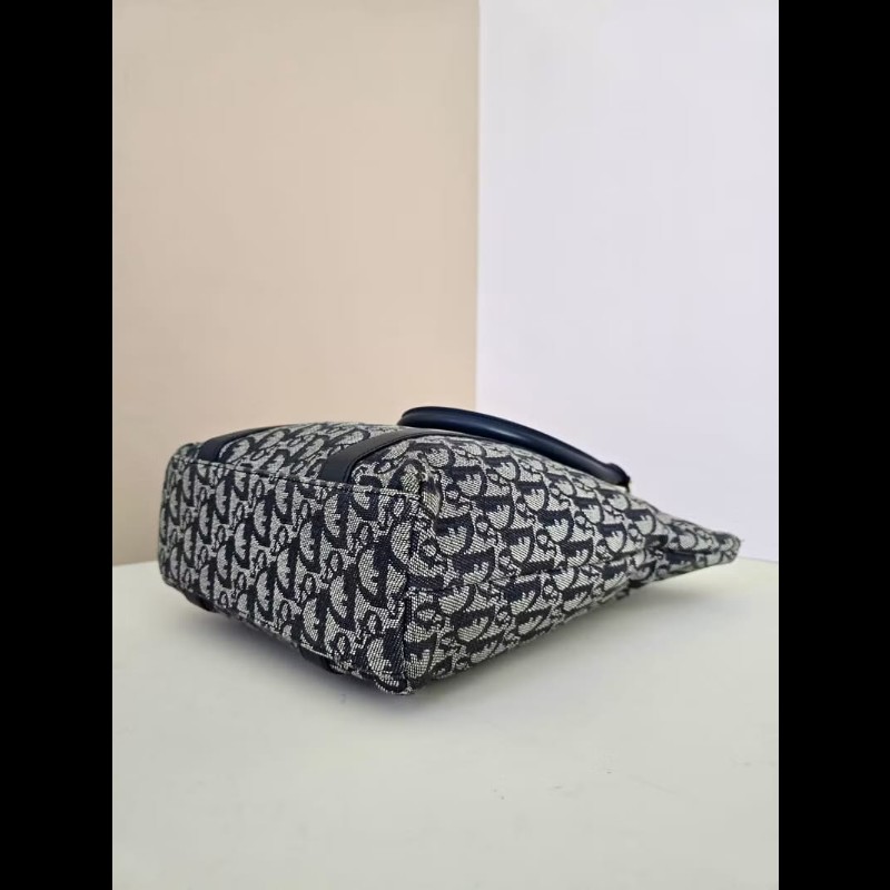 【LA LUNE】絕版中古包 Dior藍灰色老花托特包 單肩包 側背包 古董包 復古包-3