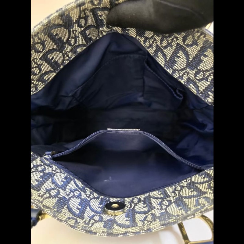 【LA LUNE】絕版中古包 Dior藍灰色老花托特包 單肩包 側背包 古董包 復古包-4