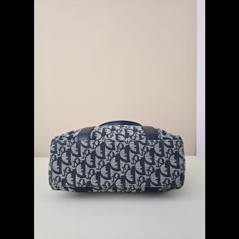 【LA LUNE】絕版中古包 Dior藍灰色老花托特包 單肩包 側背包 古董包 復古包-6