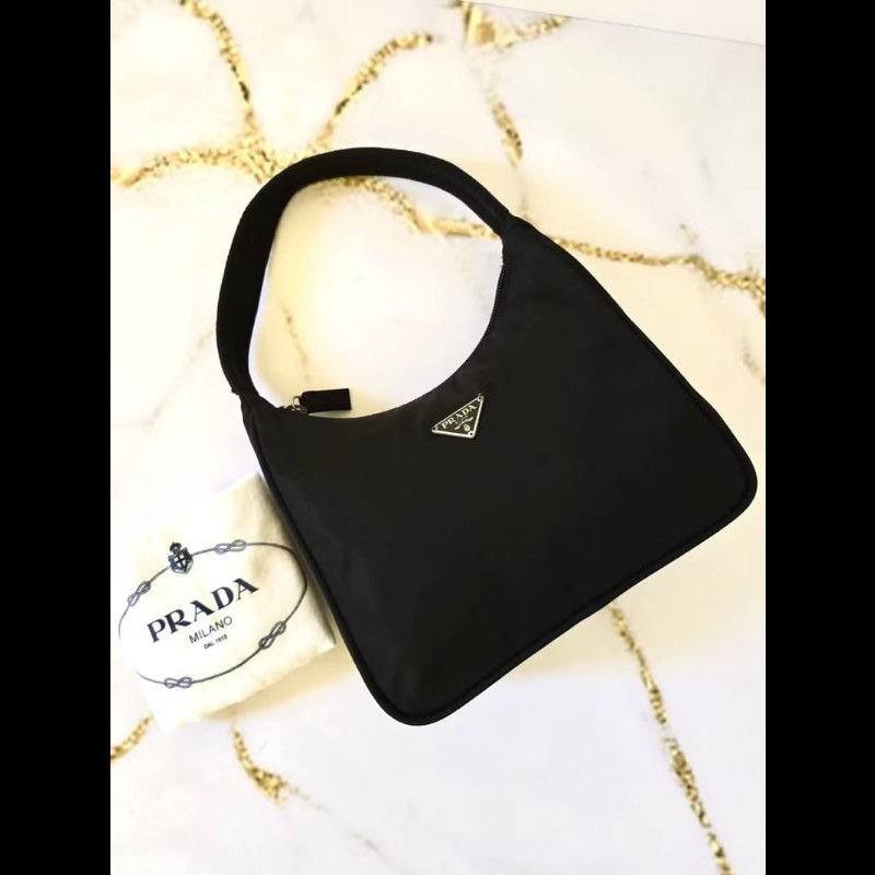 【LA LUNE】中古二手包 Prada黑色Hobo流浪腋下包 單肩包 側背包 側揹包 小包-0