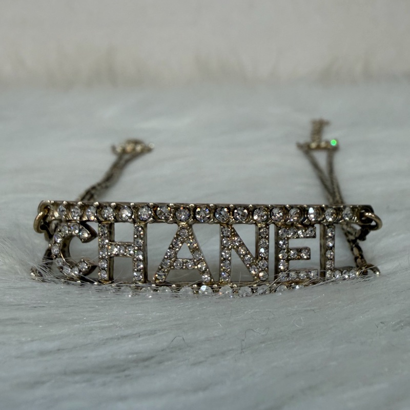 CHANEL AB8049 logo 金色金鍊水鑽字牌字母名字 項鍊 鎖骨鍊 頸鍊-0