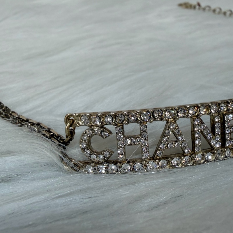 CHANEL AB8049 logo 金色金鍊水鑽字牌字母名字 項鍊 鎖骨鍊 頸鍊-2