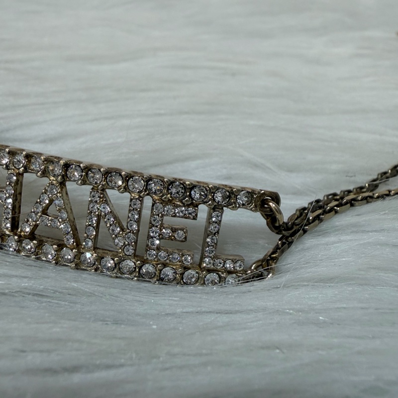 CHANEL AB8049 logo 金色金鍊水鑽字牌字母名字 項鍊 鎖骨鍊 頸鍊-3