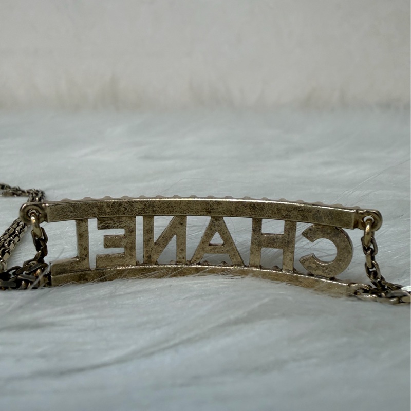 CHANEL AB8049 logo 金色金鍊水鑽字牌字母名字 項鍊 鎖骨鍊 頸鍊-4