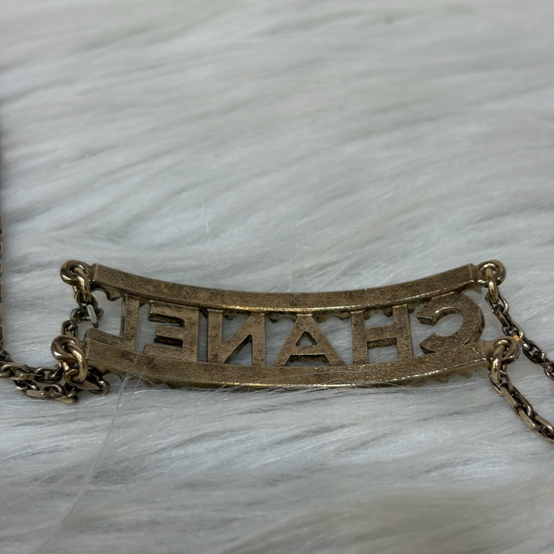 CHANEL AB8049 logo 金色金鍊水鑽字牌字母名字 項鍊 鎖骨鍊 頸鍊-5