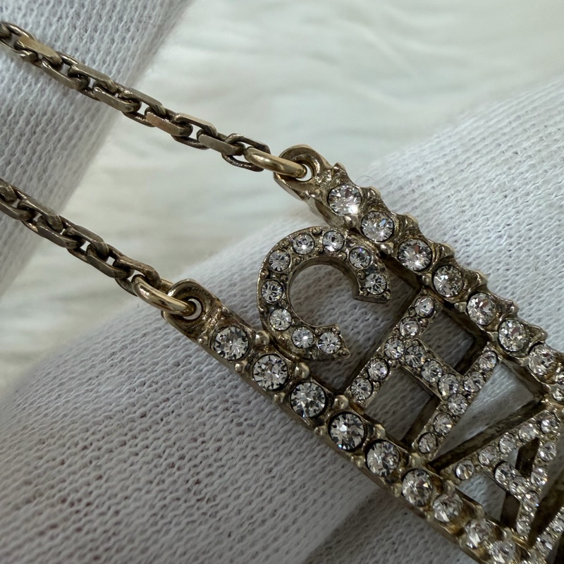 CHANEL AB8049 logo 金色金鍊水鑽字牌字母名字 項鍊 鎖骨鍊 頸鍊-18