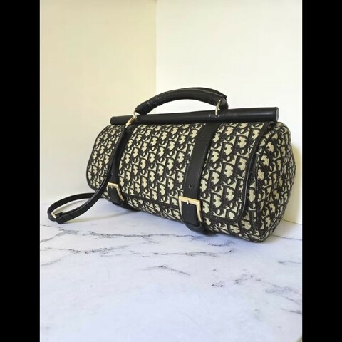 LA LUNE-絕版中古包 Dior黑色老花波士頓包 斜背包 側背包 單肩包 二手