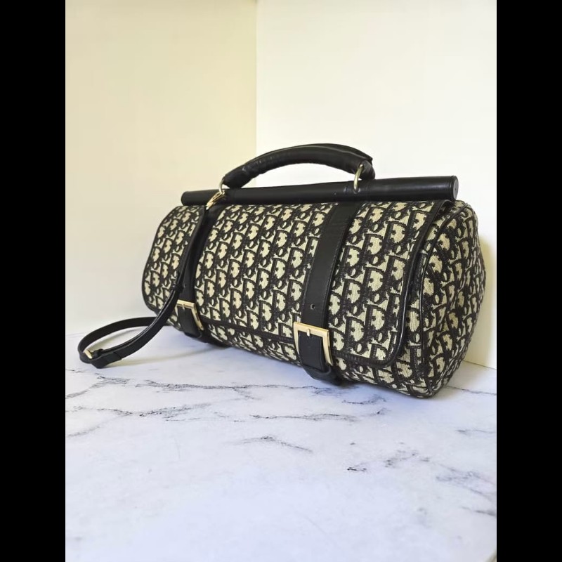 LA LUNE-絕版中古包 Dior黑色老花波士頓包 斜背包 側背包 單肩包 二手-0