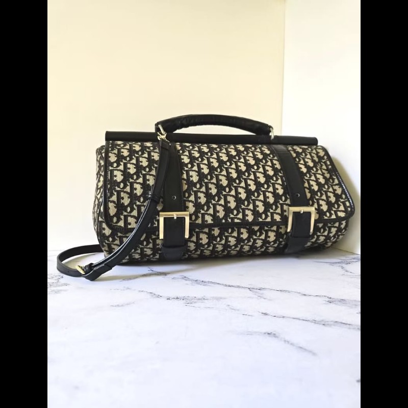 LA LUNE-絕版中古包 Dior黑色老花波士頓包 斜背包 側背包 單肩包 二手-2