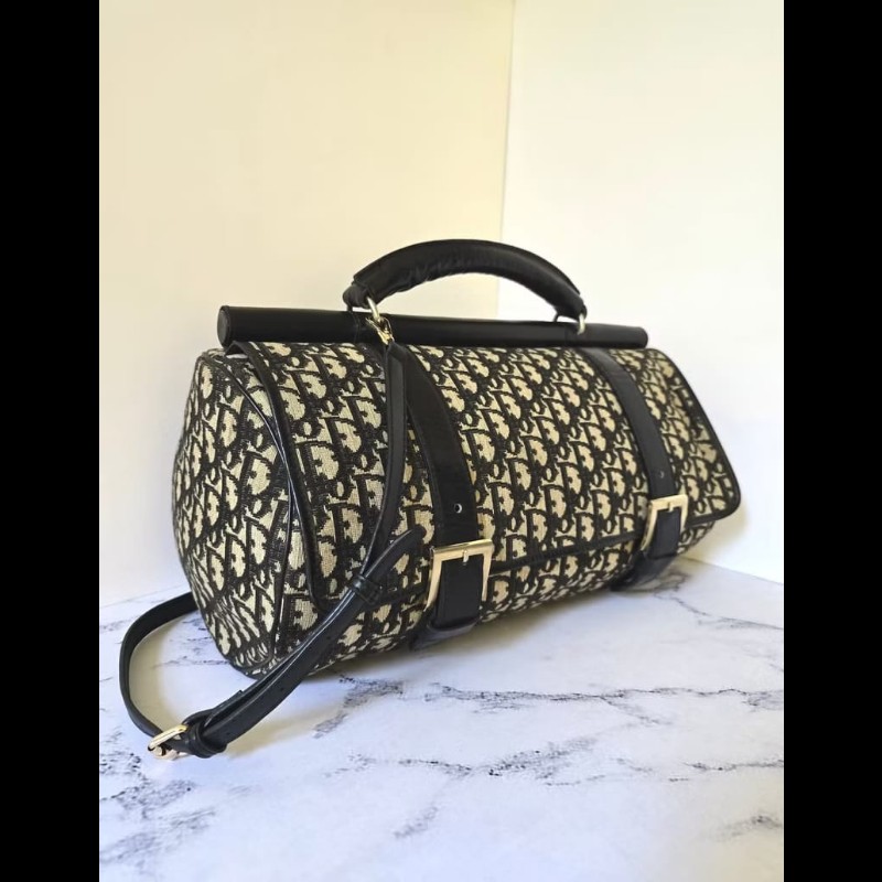 LA LUNE-絕版中古包 Dior黑色老花波士頓包 斜背包 側背包 單肩包 二手-5