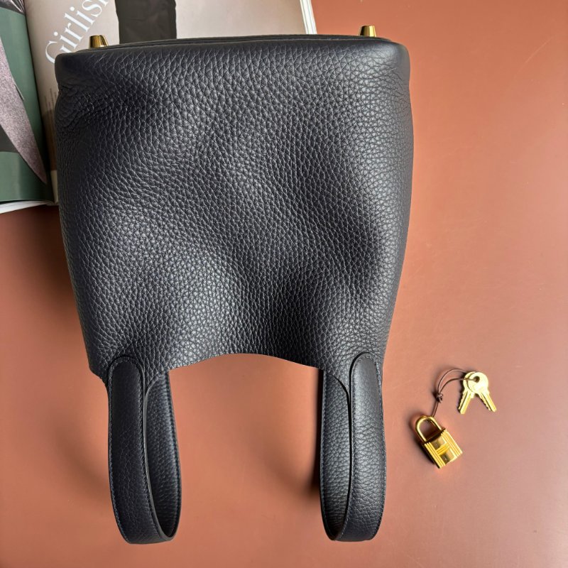 ::HERMES::U刻 PICOTIN 18海軍藍 深藍色 牛皮金釦手提包 菜籃子-6