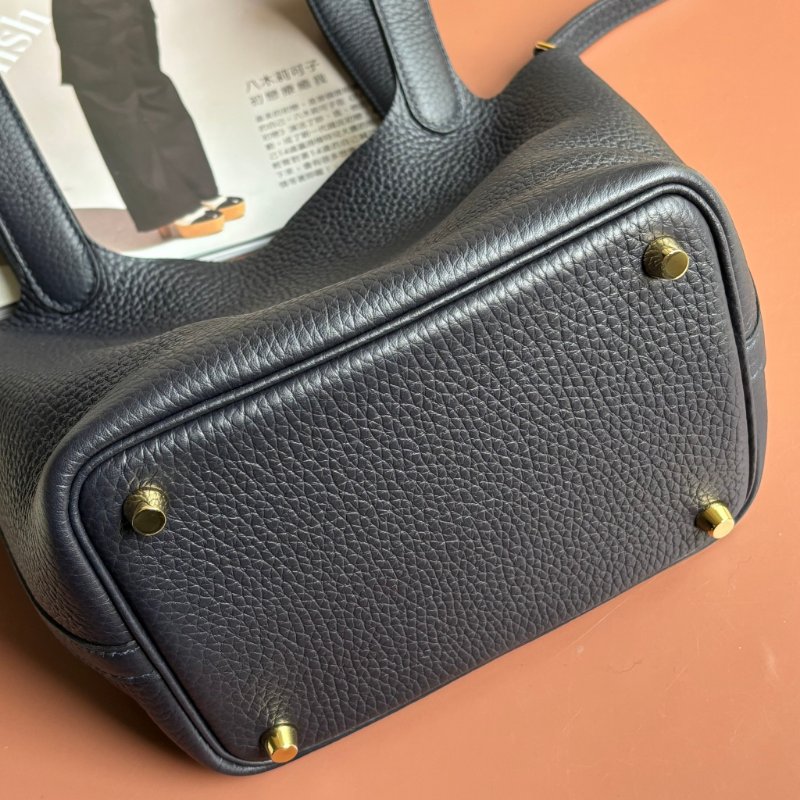 ::HERMES::U刻 PICOTIN 18海軍藍 深藍色 牛皮金釦手提包 菜籃子-8