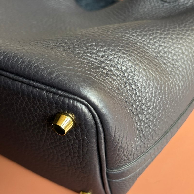 ::HERMES::U刻 PICOTIN 18海軍藍 深藍色 牛皮金釦手提包 菜籃子-9