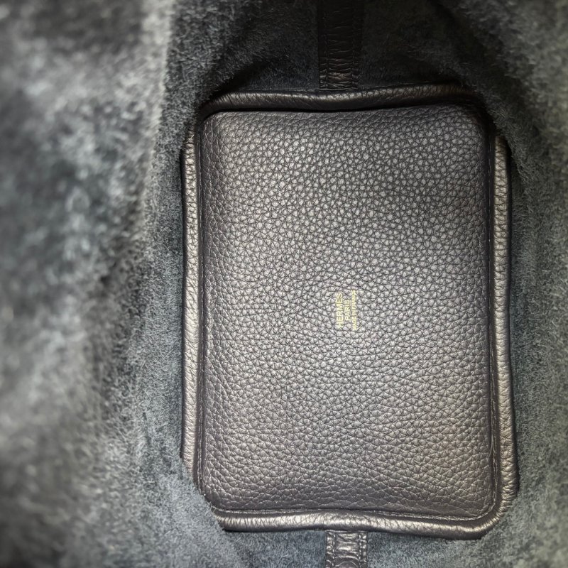 ::HERMES::U刻 PICOTIN 18海軍藍 深藍色 牛皮金釦手提包 菜籃子-13