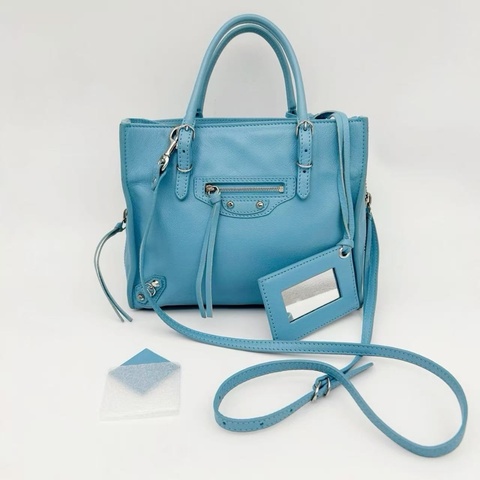 「JL精品代購」巴黎世家Balenciaga湖藍色小號paperbag 2way包