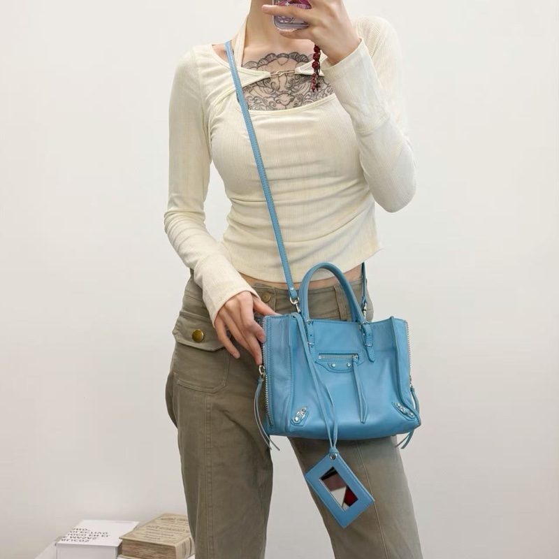 「JL精品代購」巴黎世家Balenciaga湖藍色小號paperbag 2way包-1