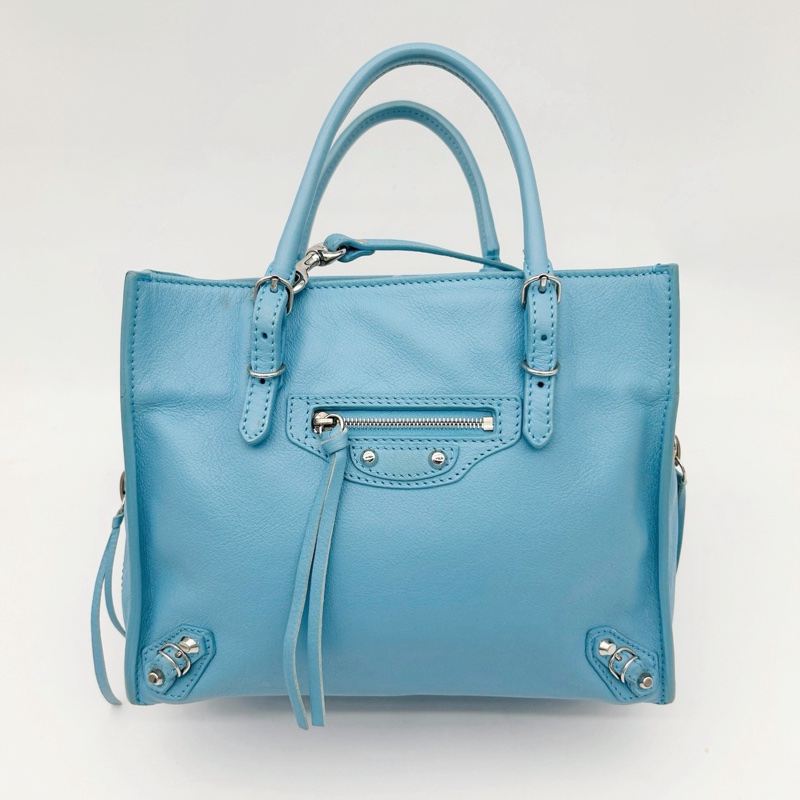 「JL精品代購」巴黎世家Balenciaga湖藍色小號paperbag 2way包-3