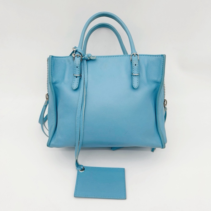 「JL精品代購」巴黎世家Balenciaga湖藍色小號paperbag 2way包-4