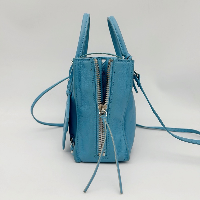 「JL精品代購」巴黎世家Balenciaga湖藍色小號paperbag 2way包-5