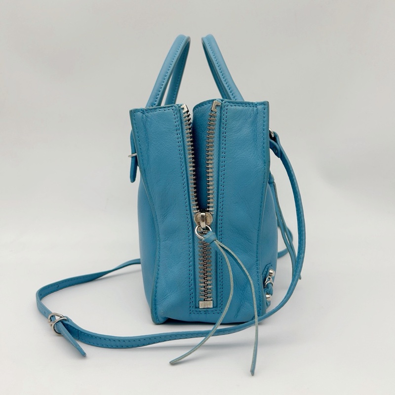 「JL精品代購」巴黎世家Balenciaga湖藍色小號paperbag 2way包-6