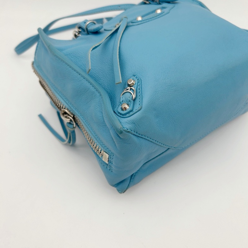 「JL精品代購」巴黎世家Balenciaga湖藍色小號paperbag 2way包-8
