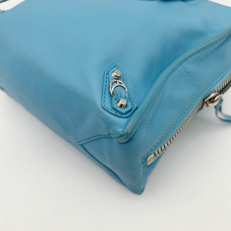 「JL精品代購」巴黎世家Balenciaga湖藍色小號paperbag 2way包-9