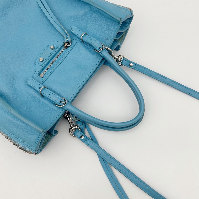「JL精品代購」巴黎世家Balenciaga湖藍色小號paperbag 2way包-12