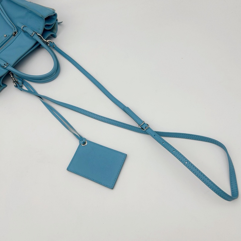 「JL精品代購」巴黎世家Balenciaga湖藍色小號paperbag 2way包-13