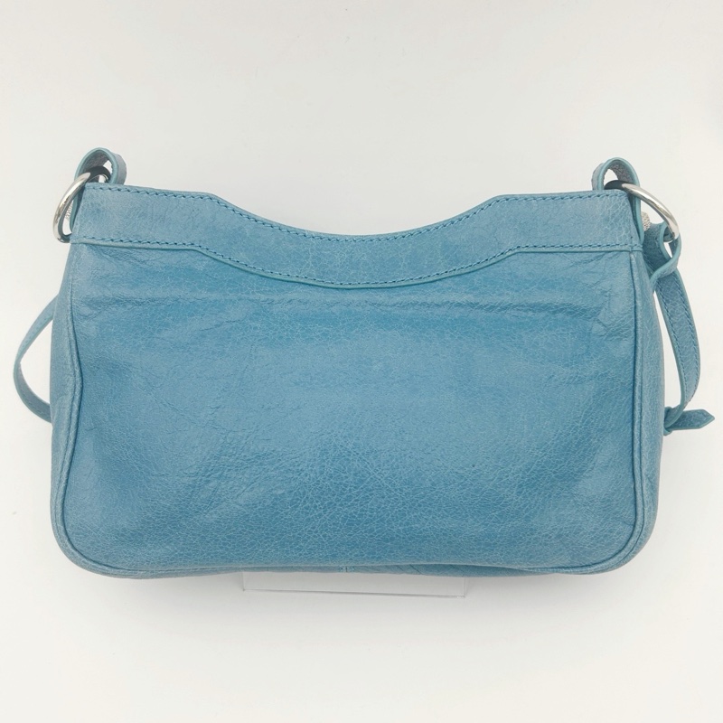 「JL精品代購」巴黎世家Balenciaga油蠟皮霧霾藍銀扣mini斜挎機車包-4