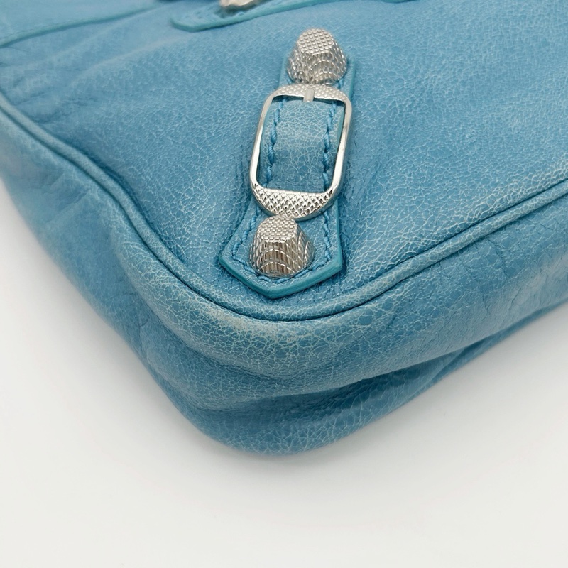 「JL精品代購」巴黎世家Balenciaga油蠟皮霧霾藍銀扣mini斜挎機車包-7