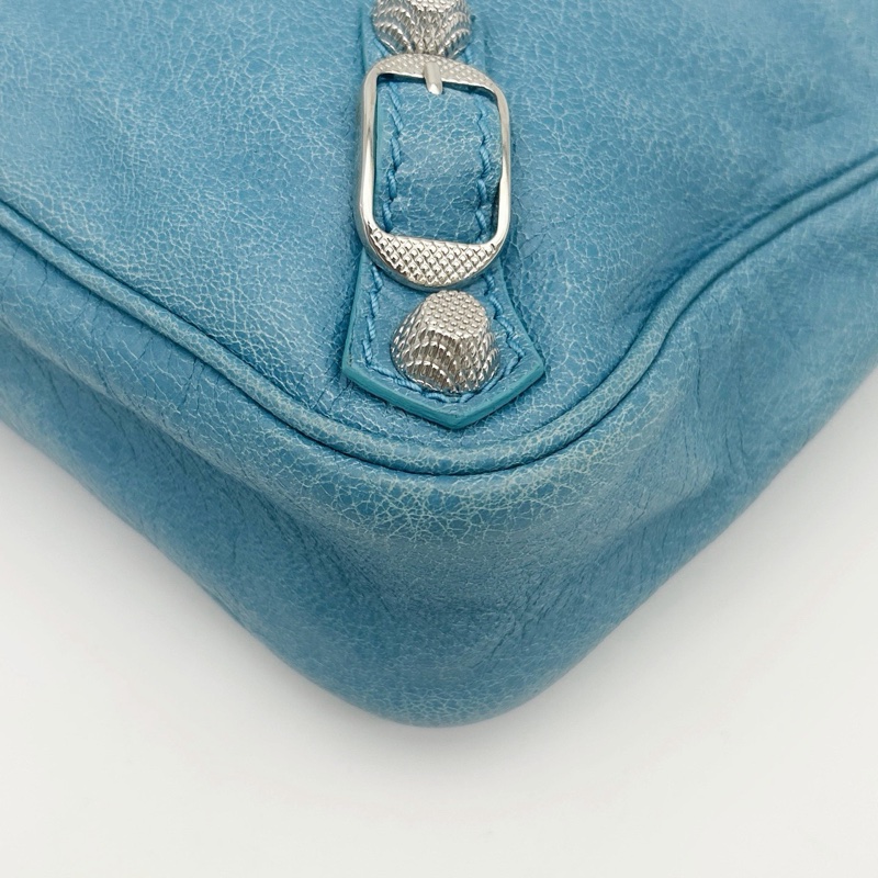 「JL精品代購」巴黎世家Balenciaga油蠟皮霧霾藍銀扣mini斜挎機車包-8