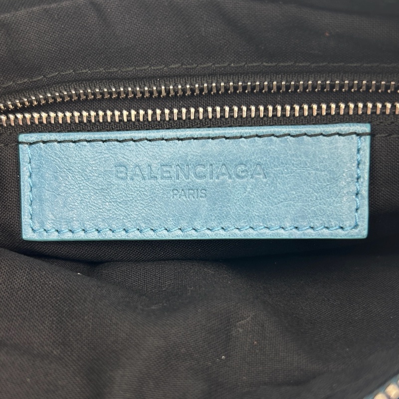 「JL精品代購」巴黎世家Balenciaga油蠟皮霧霾藍銀扣mini斜挎機車包-14