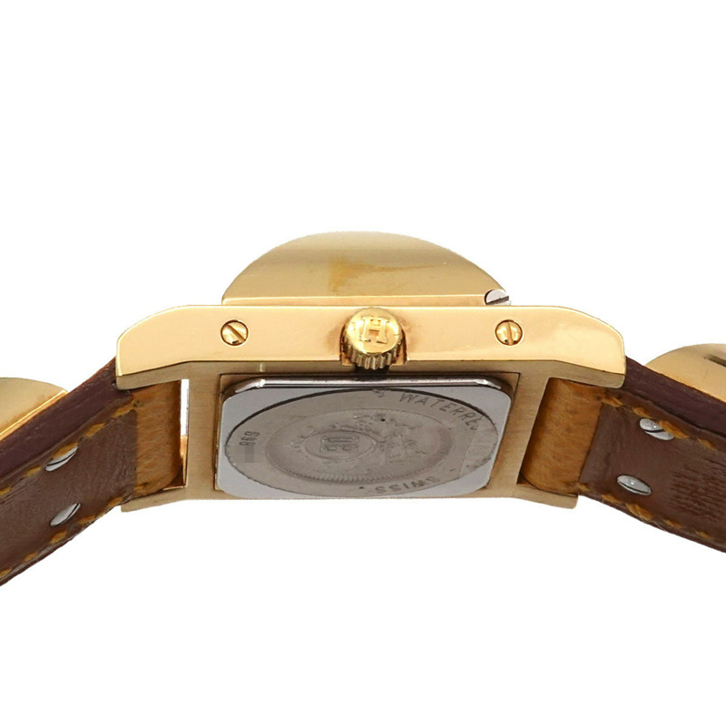 愛馬仕 Medor 女士腕錶，金字塔設計，金色鉚釘，白色和黃色皮革錶帶，石英機芯。-5