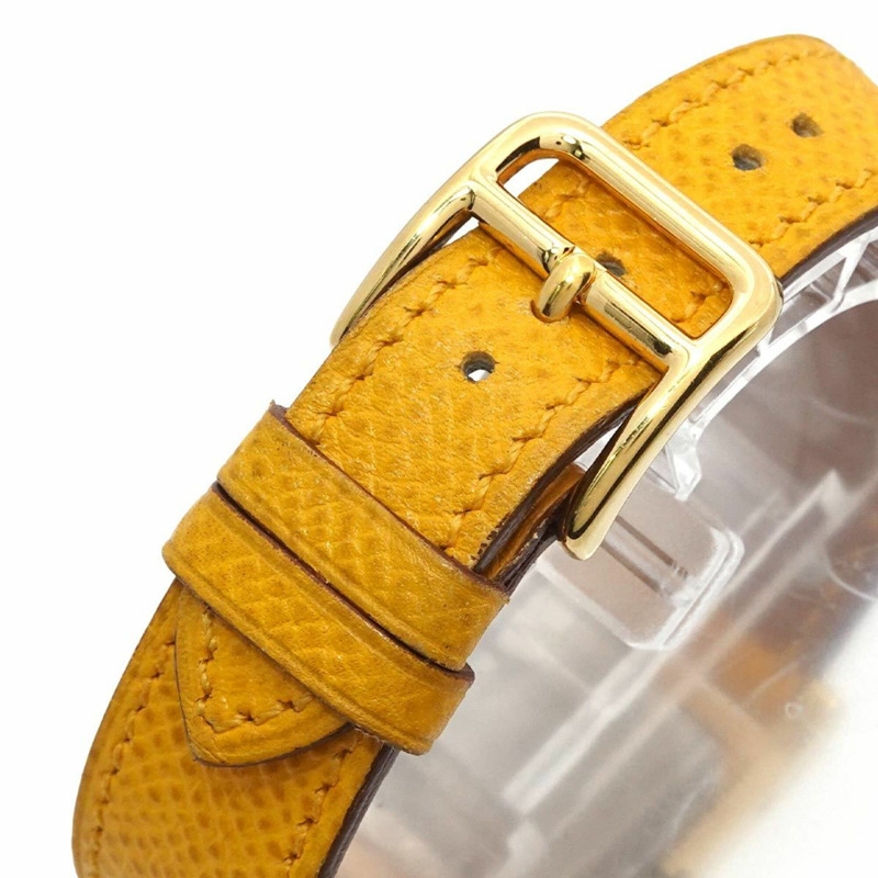 愛馬仕 Medor 女士腕錶，金字塔設計，金色鉚釘，白色和黃色皮革錶帶，石英機芯。-7