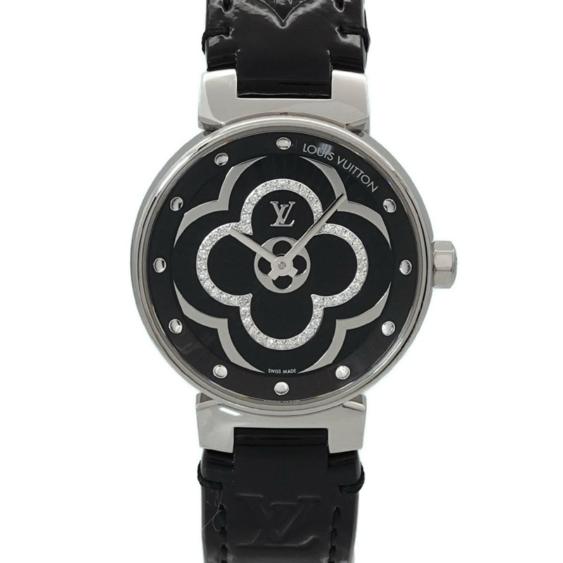路易威登 Tambour Moon Divine PM QA018 女士腕錶,鑲鑽黑色石英錶-0