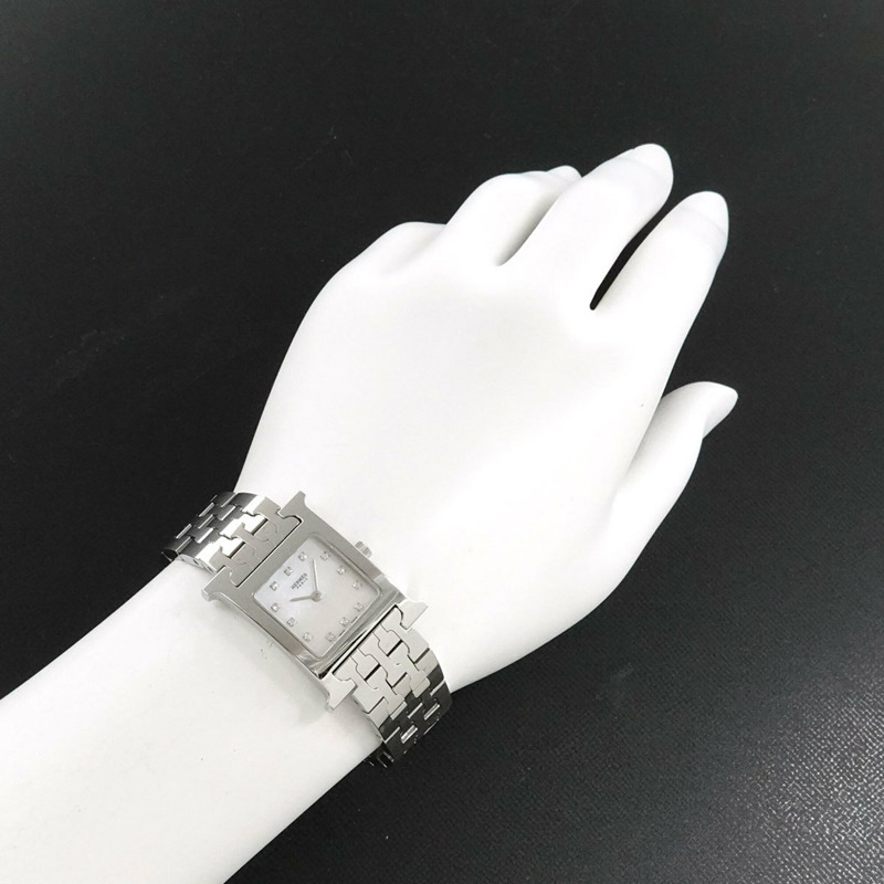 愛馬仕 H-Watch HH1 210 女士腕錶 12P 鑲鑽 白色錶殼 石英錶 H-2