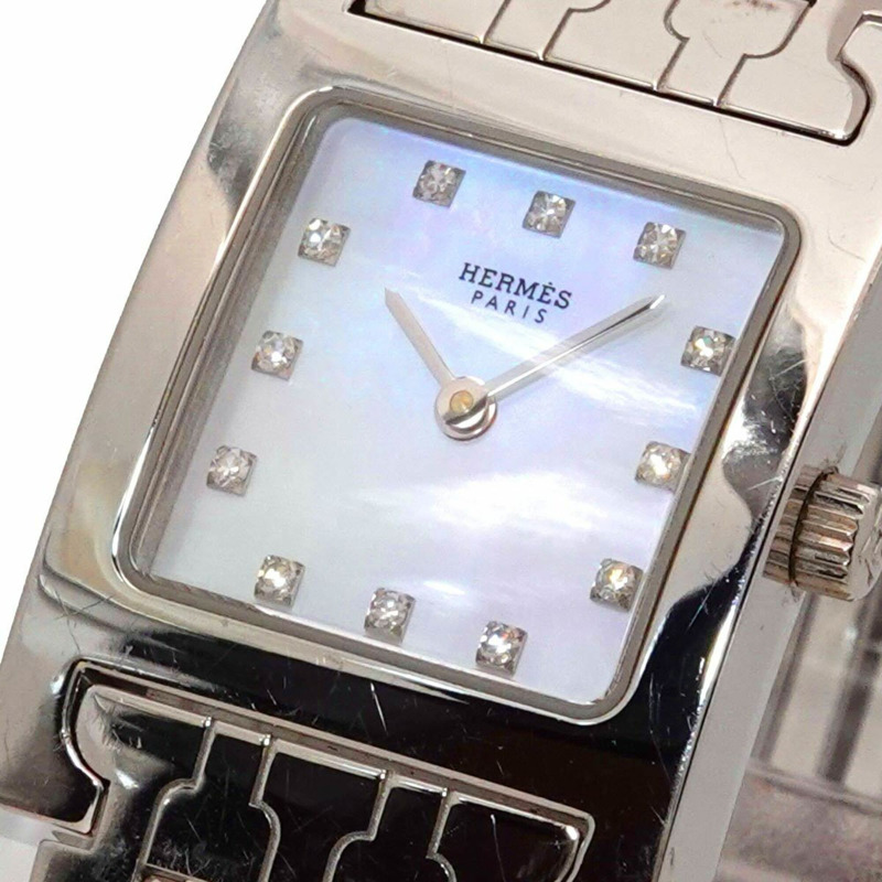 愛馬仕 H-Watch HH1 210 女士腕錶 12P 鑲鑽 白色錶殼 石英錶 H-5