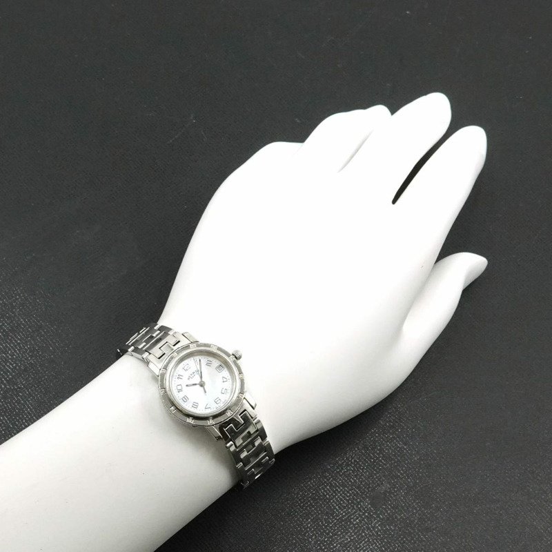 愛馬仕 Clipper Nacre CL4 230 女士腕錶,12 鑽錶圈,白色錶殼,石英錶。-2