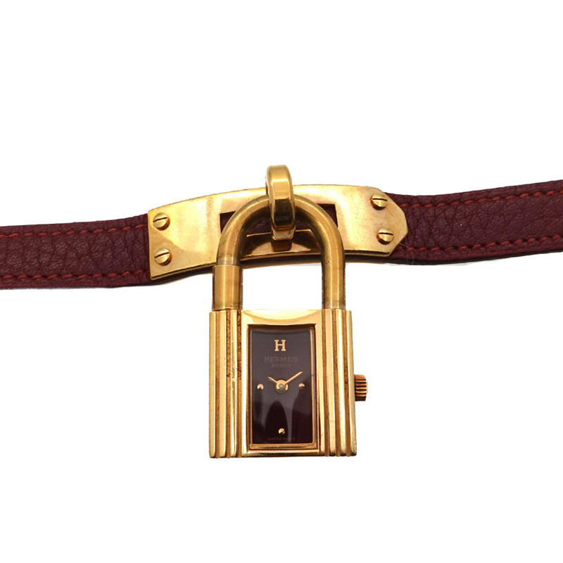 愛馬仕凱莉女士腕錶,波爾多紅,石英錶,帶掛鎖-0