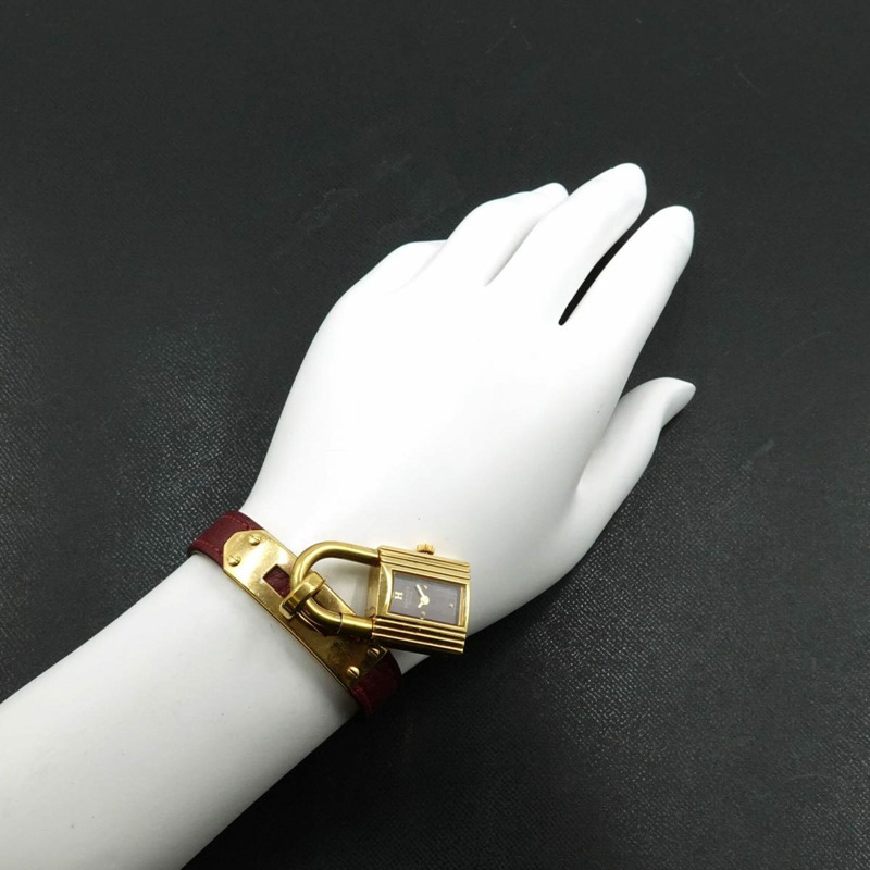 愛馬仕凱莉女士腕錶,波爾多紅,石英錶,帶掛鎖-2