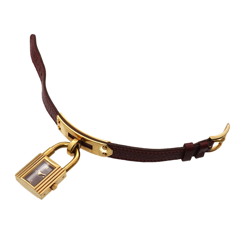 愛馬仕凱莉女士腕錶,波爾多紅,石英錶,帶掛鎖-3