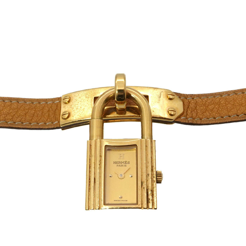 愛馬仕凱莉女士腕錶,金色石英錶,帶掛鎖-0