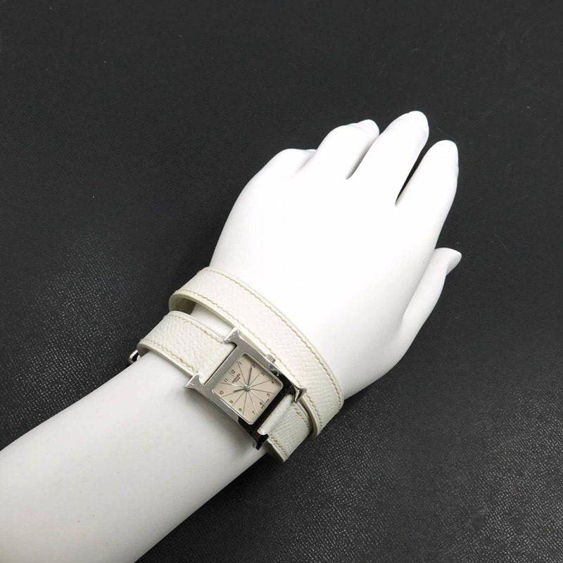 愛馬仕 H-Watch 雙圈腕錶 HH1 210 女士腕錶 銀色石英錶 H-2