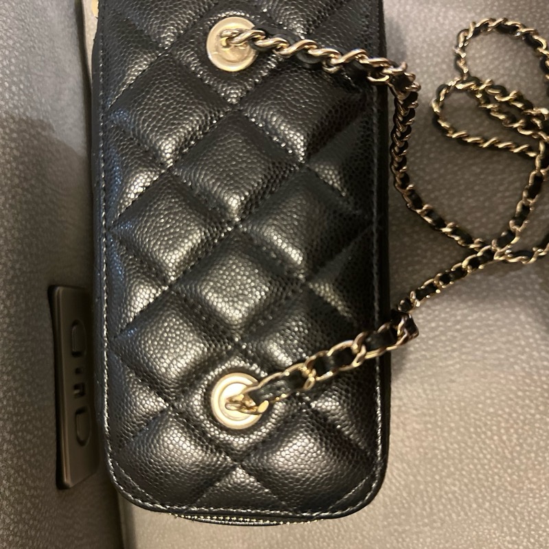 Chanel Vanity Case荔枝皮黑盒子金鏈 化妝包 二手-4