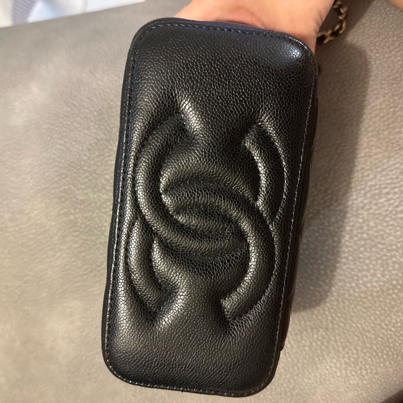 Chanel Vanity Case荔枝皮黑盒子金鏈 化妝包 二手-9
