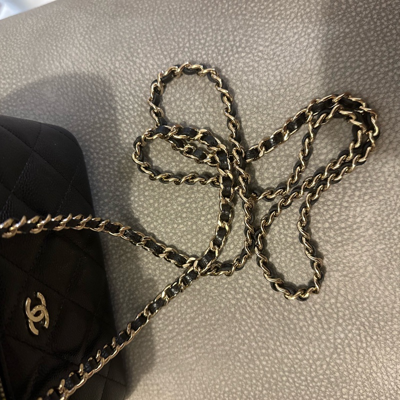 Chanel Vanity Case荔枝皮黑盒子金鏈 化妝包 二手-12