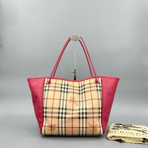 Burberry 博柏利 97新 經典戰馬格紋拼皮托特手提單肩包