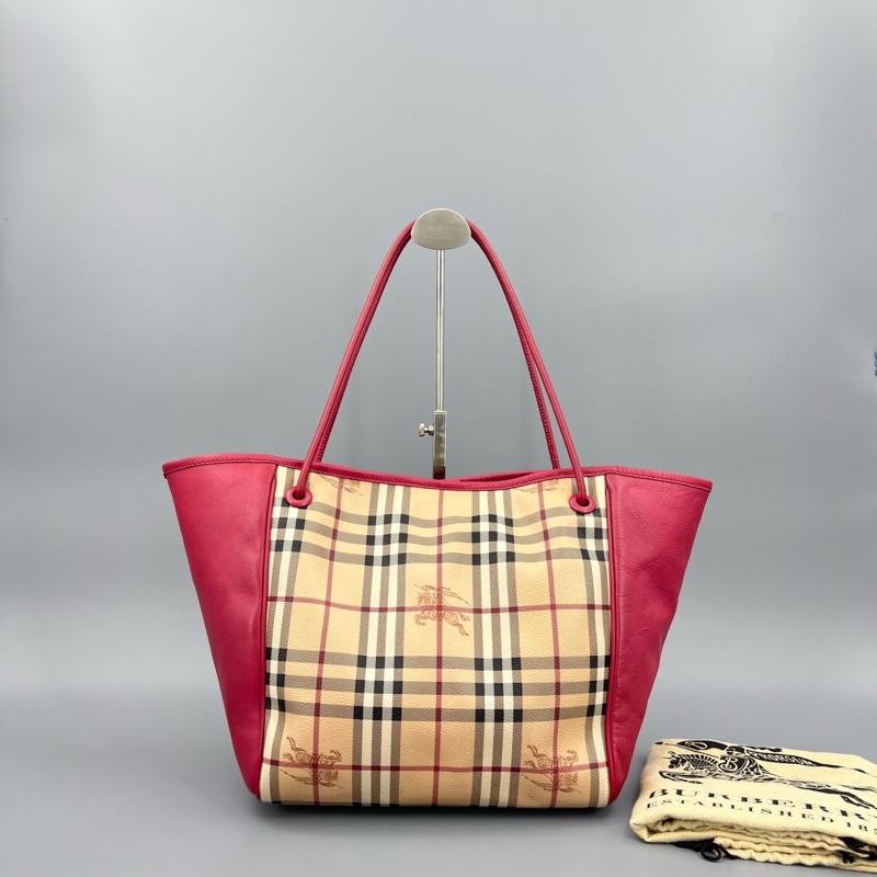 Burberry 博柏利 97新 經典戰馬格紋拼皮托特手提單肩包-1