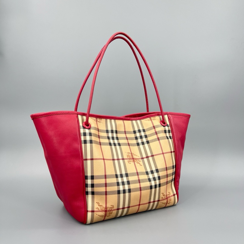 Burberry 博柏利 97新 經典戰馬格紋拼皮托特手提單肩包-5