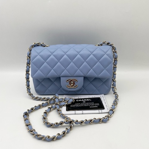 Chanel香奈兒CF藍色大mini 99新 有卡